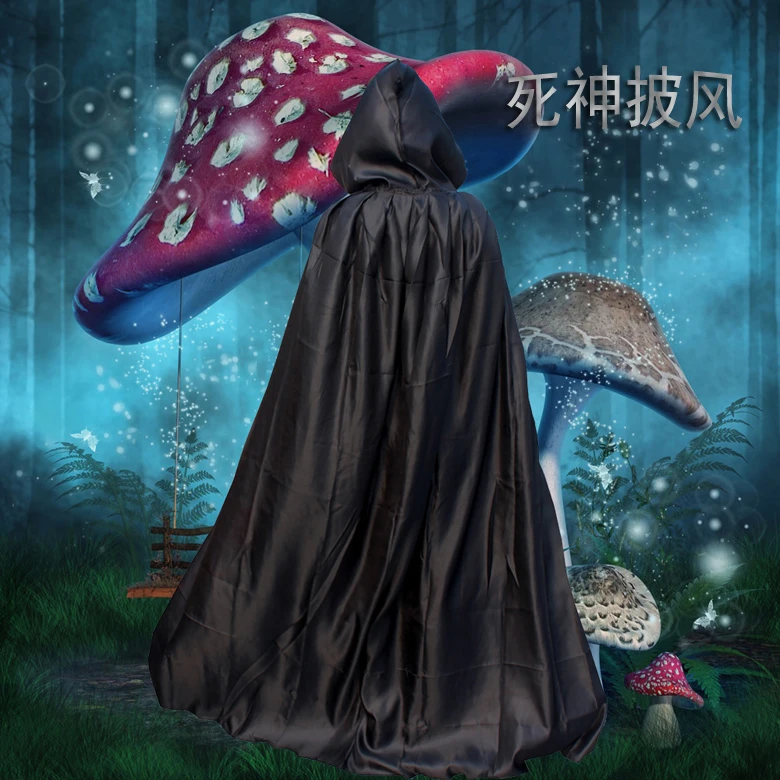 万圣节黑色死神披风古堡大帽斗篷成人儿童巫师袍舞会服装服饰道具