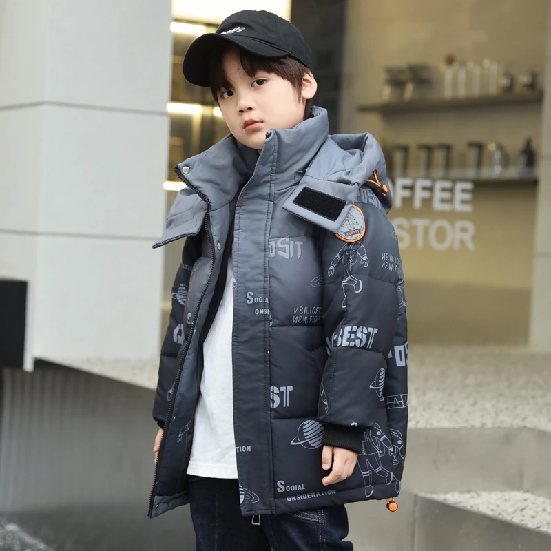 省心穿搭儿童羽绒服男童中大童洋气韩版中长款渐变加厚冬童装外套