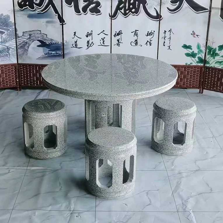 石桌石凳庭院一套花园户外公园方形室外家用花岗岩石头桌子大理石