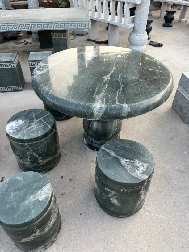 天然花岗岩金石绿石桌石凳户外直径96公分