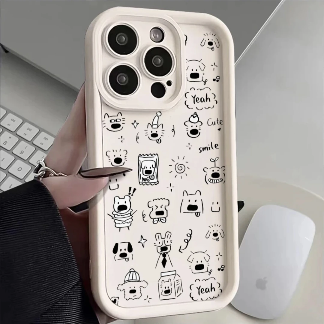 线条大鼻子小狗苹果15手机壳iphone14promax软13精钢砂12全包11软