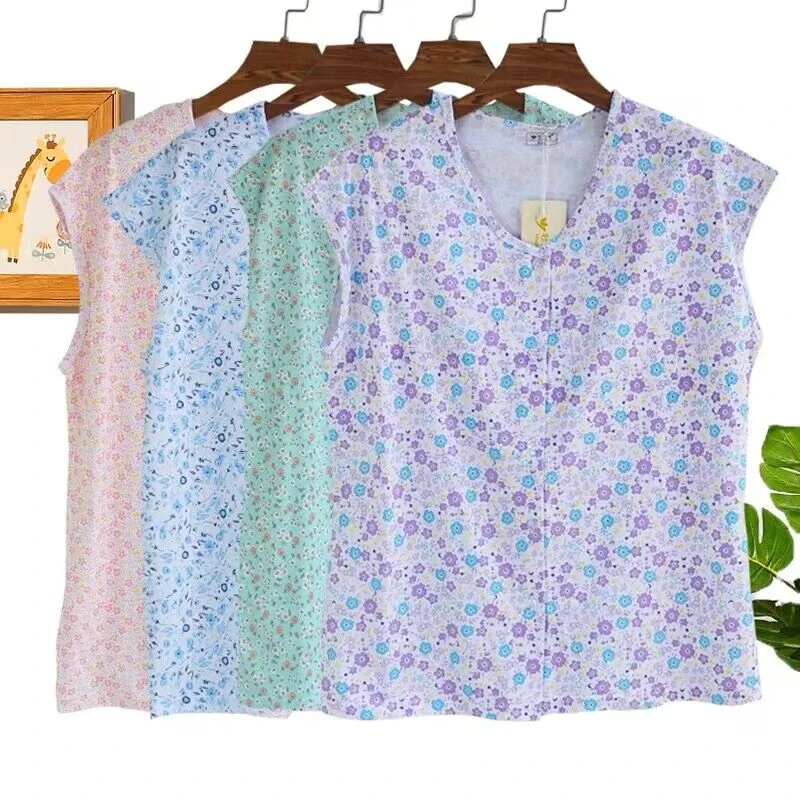 中老年纯棉开衫背心女士大码宽松老人开衫全棉妈妈无袖衫汗衫内衣