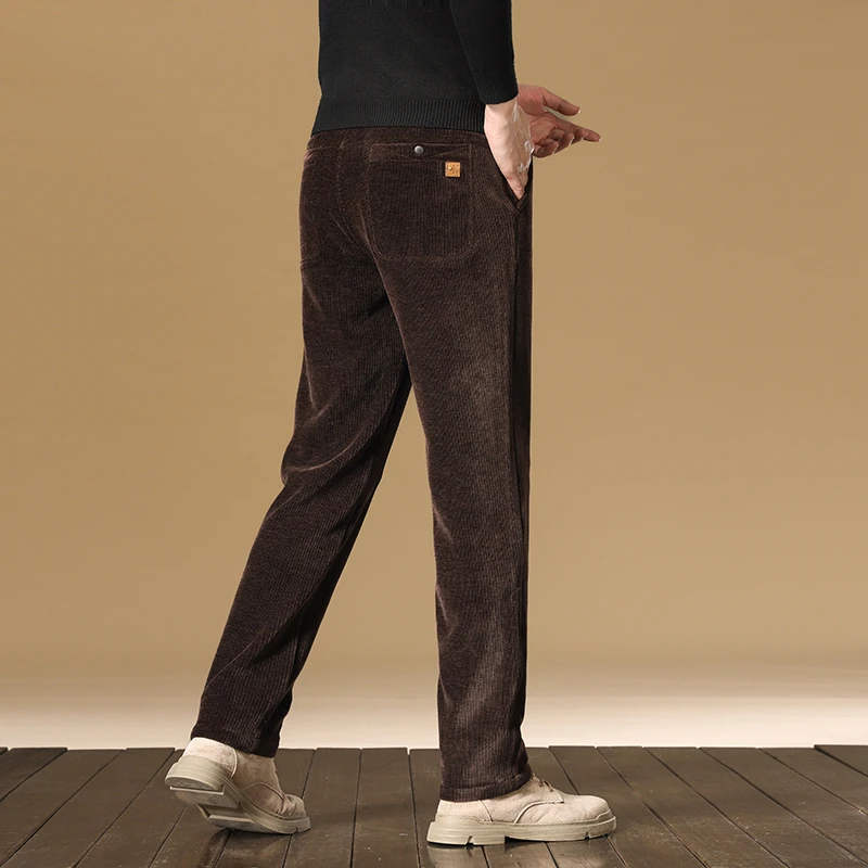 24秋冬款5坑条灯芯绒休闲裤男修身韩版弹力直筒中年商务休闲长裤