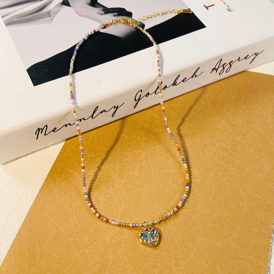 铜合金亚克力项链 铜合金亚克力珠珠时无再来项链N381日常时尚