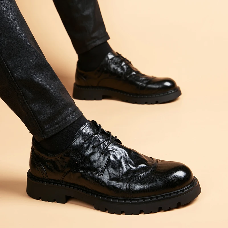 皮鞋男款2025爆款头层牛皮商务正装大头宽脚透气系带高级感内增高