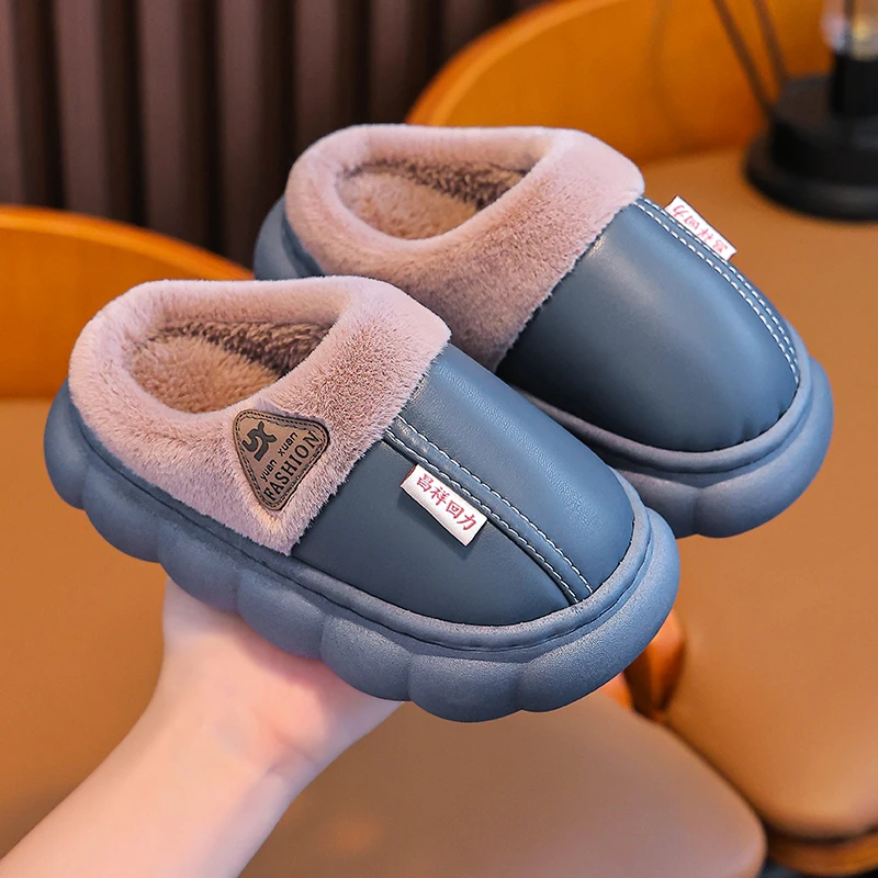 新款秋冬季棉拖鞋男女童踩屎感厚底防滑室内家居冬天加绒保暖棉拖