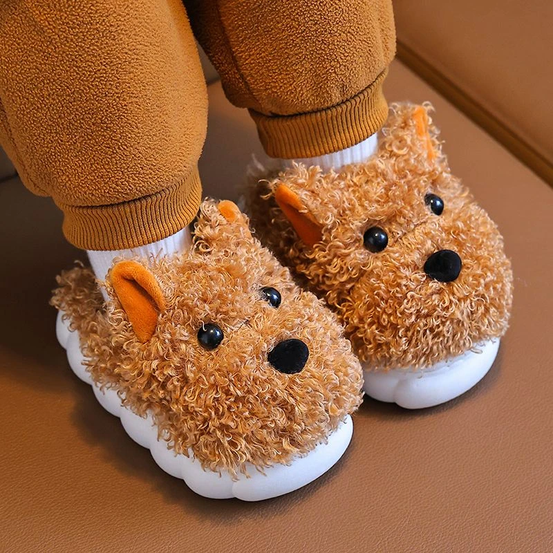 儿童秋冬棉拖鞋厚底防滑家居泰迪狗男女童室内外家居棉拖鞋
