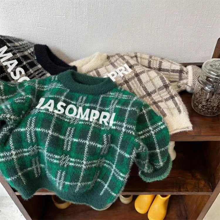 巴拉拉吧男童毛衣2024秋冬新款中小童韩版针织加厚水貂绒男孩套头