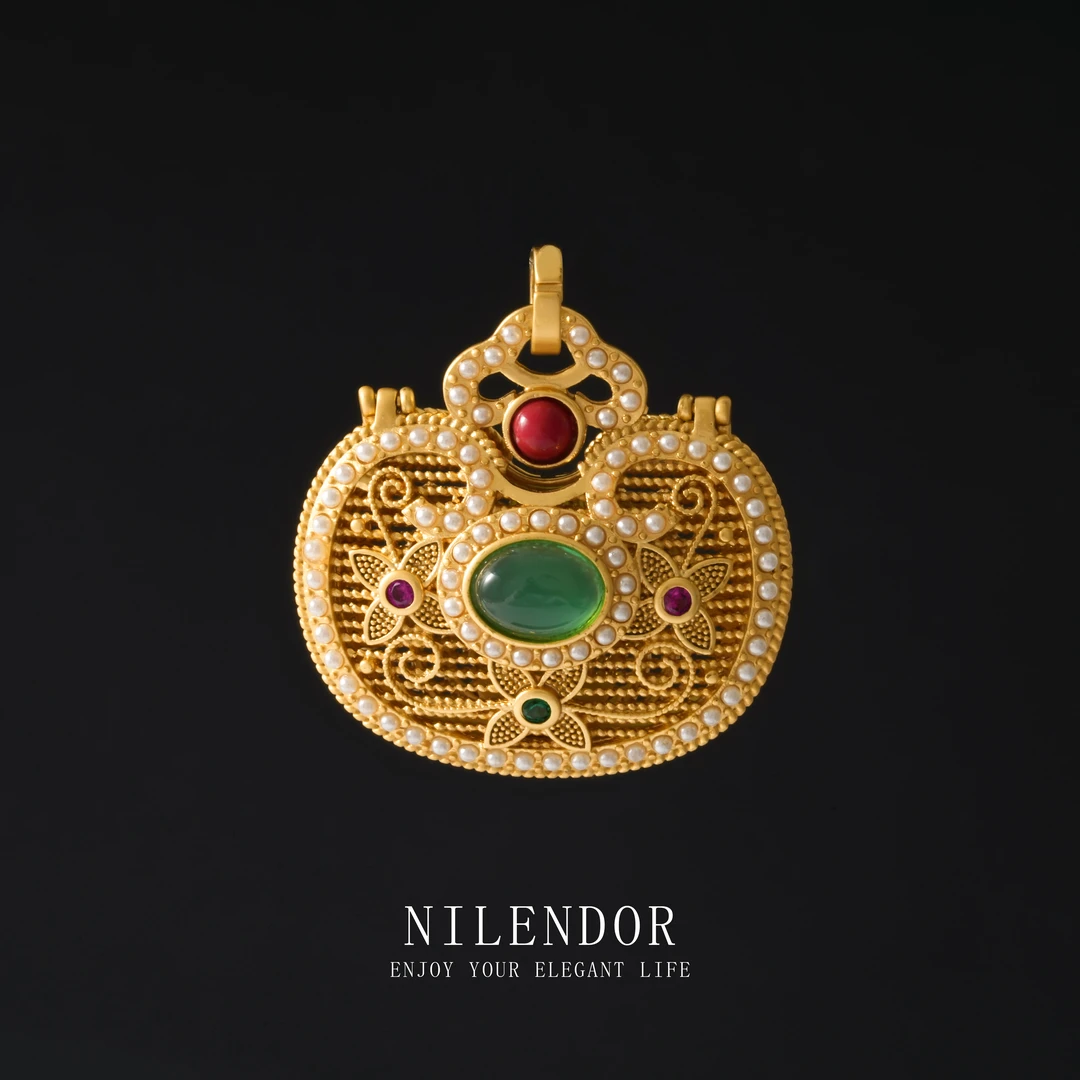 NILENDOR/昵兰 铜合金合成锆石吊坠 XL-586古法花丝如意锁包吊坠