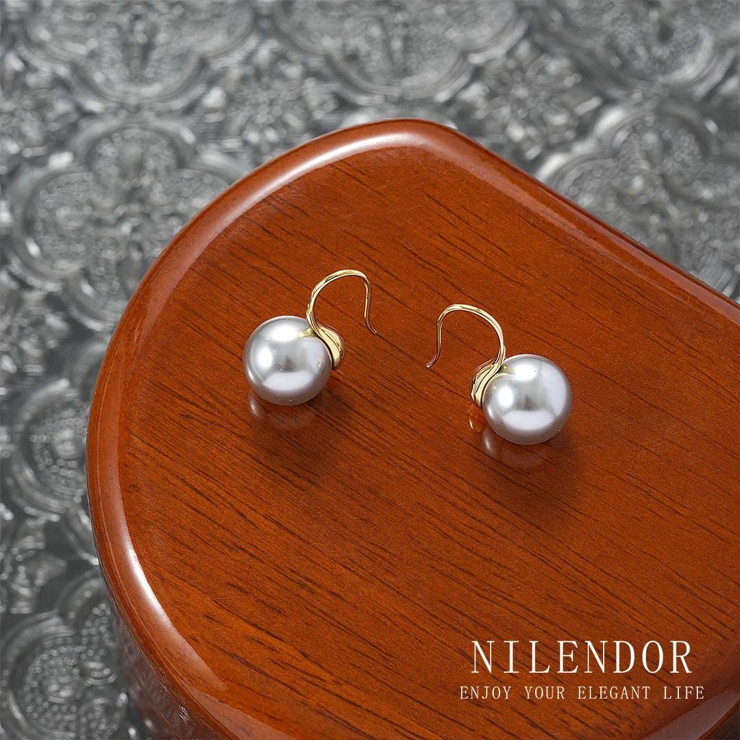 铜合金仿珍珠耳饰 ES-241法式气质灰色高跟鞋耳环