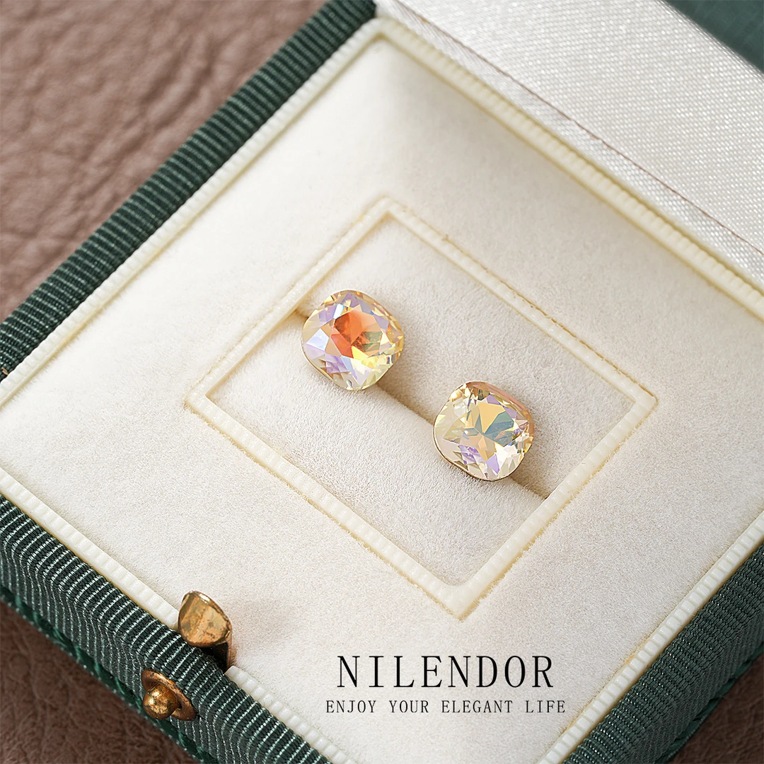 铜合金合成锆石耳饰 ES-92简约百搭方形茶色耳钉