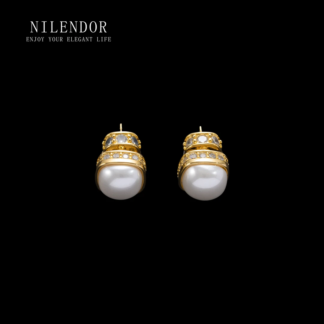 NILENDOR/昵兰 铜合金合成锆石耳饰 ES-206法式复古气质百搭耳钉