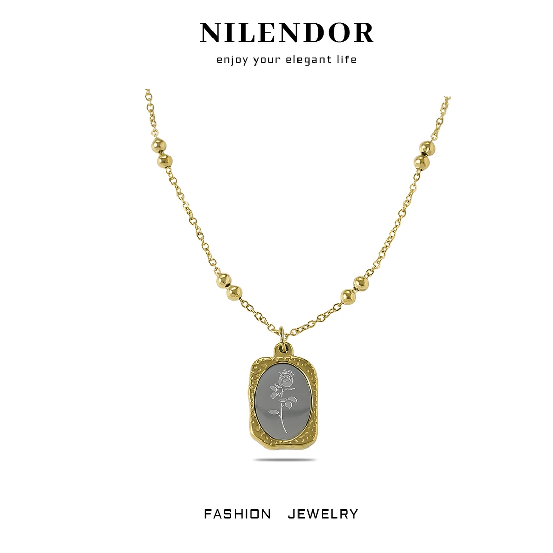 钛钢吊坠 XL-256时尚百搭玫瑰花毛衣链精致项链