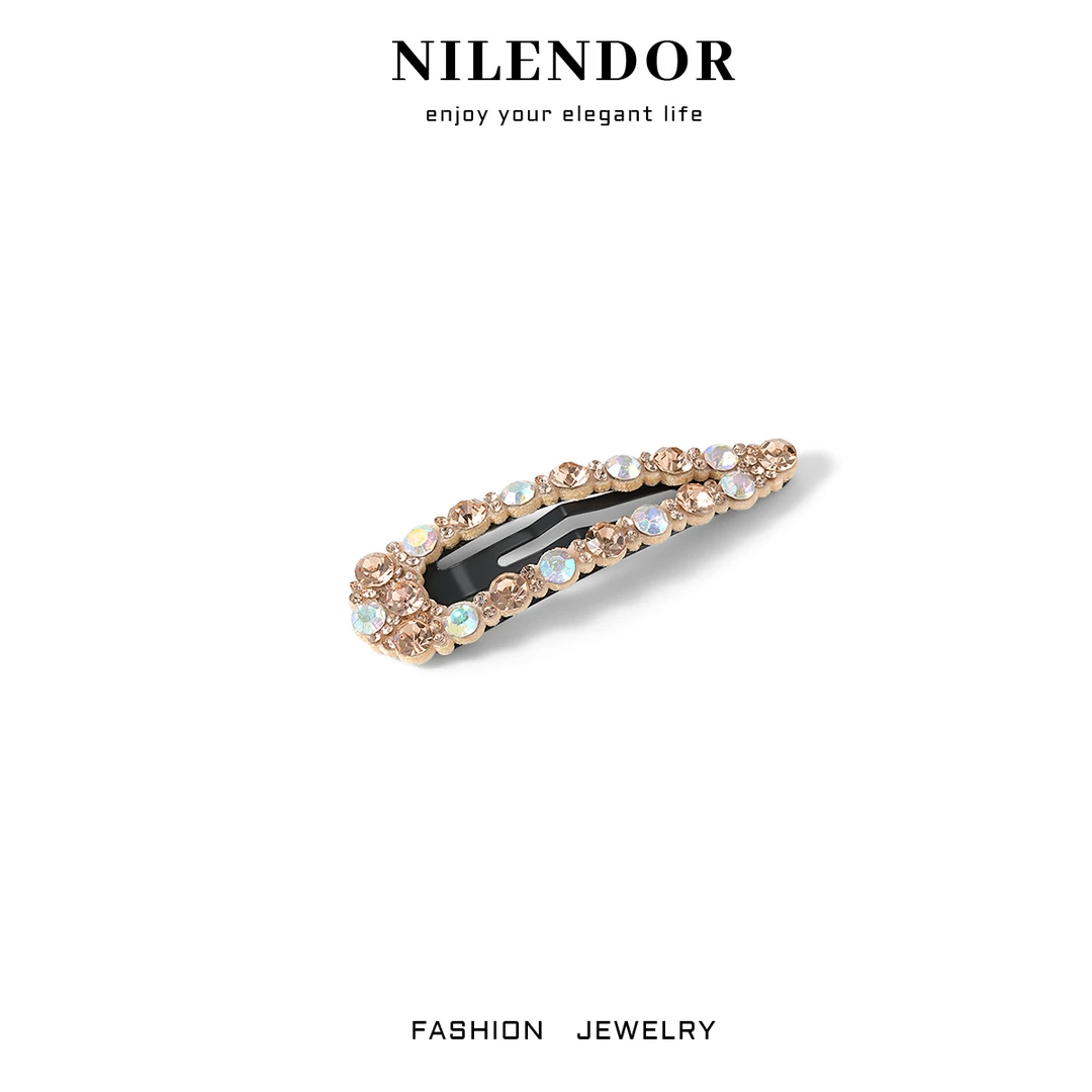 NILENDOR/昵兰FS-16时尚气质满镶粉色炫彩精致边边夹碎发夹发饰