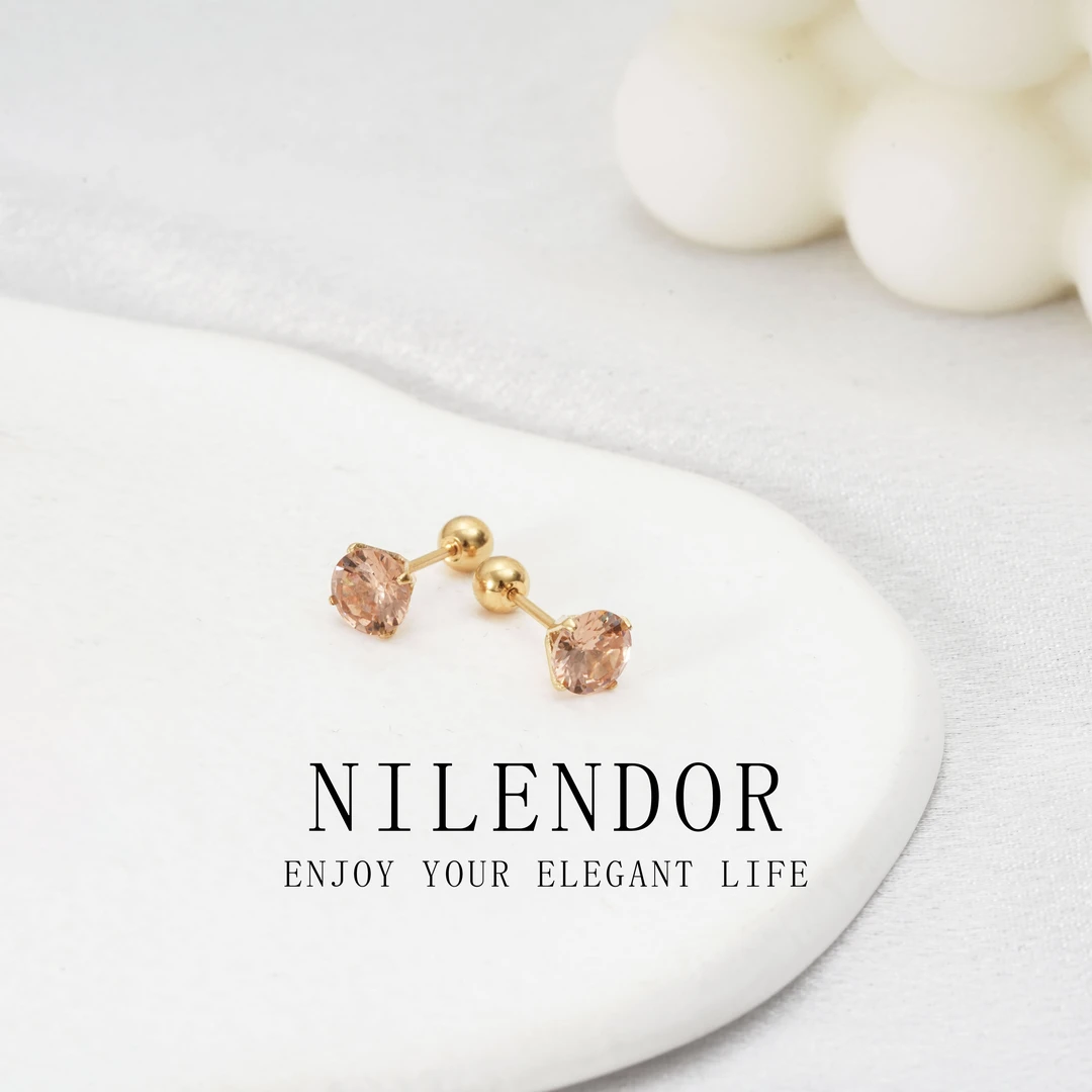 NILENDOR/昵兰 铜合金合成锆石耳饰 ES-26简约精致方形茶色耳钉