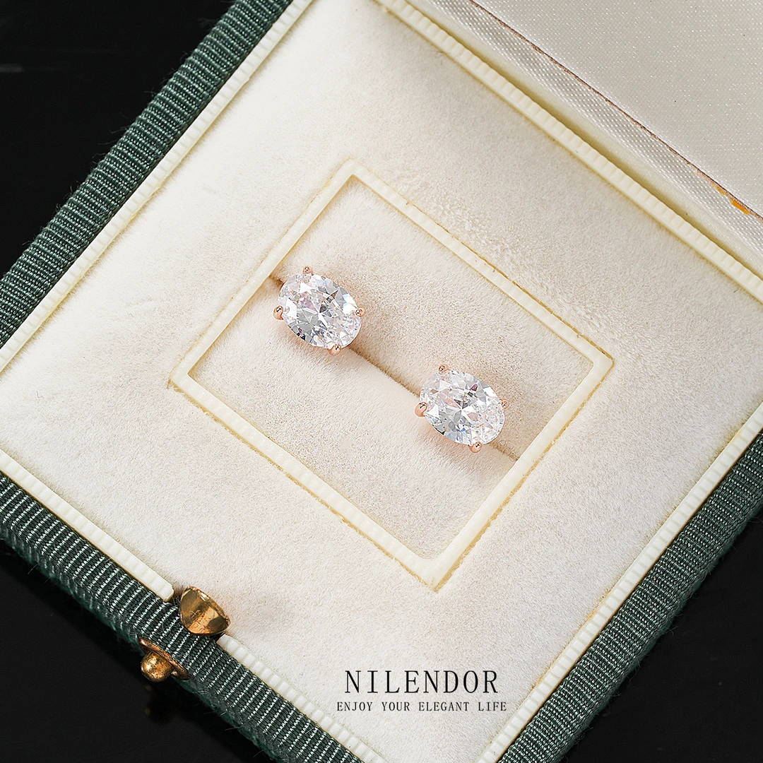 NILENDOR/昵兰 铜合金合成锆石耳饰 ES-121经典玫瑰色鸽子蛋耳钉