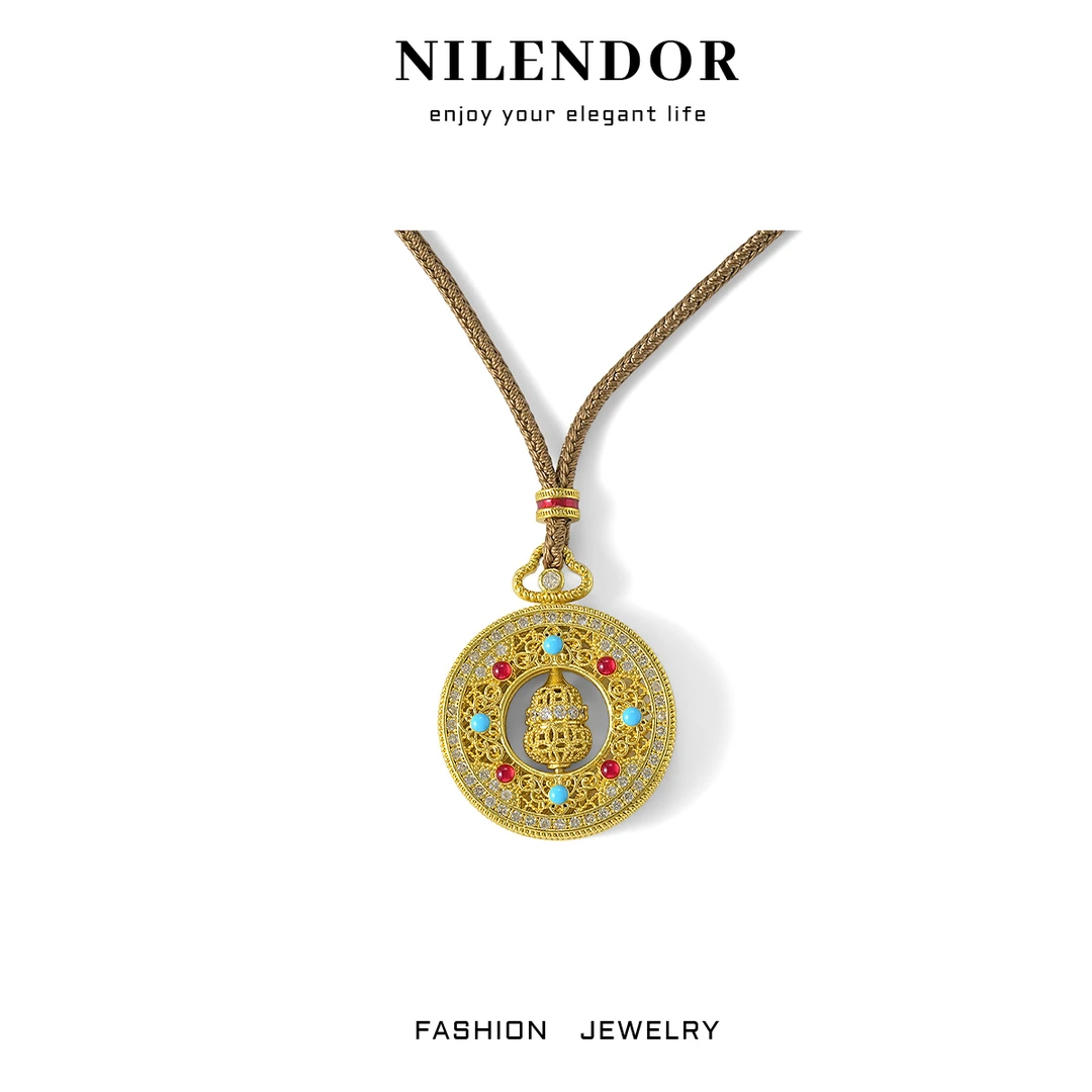 NILENDOR/昵兰 铜合金布艺项链 XL-42古法掐丝镂空宝葫芦项链