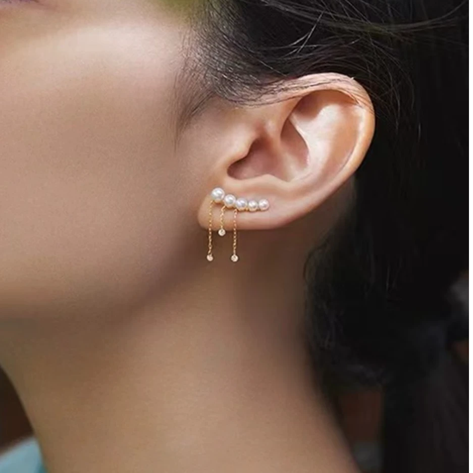 铜合金合成锆石耳饰 ES-392气质百搭珠珠流苏耳钉