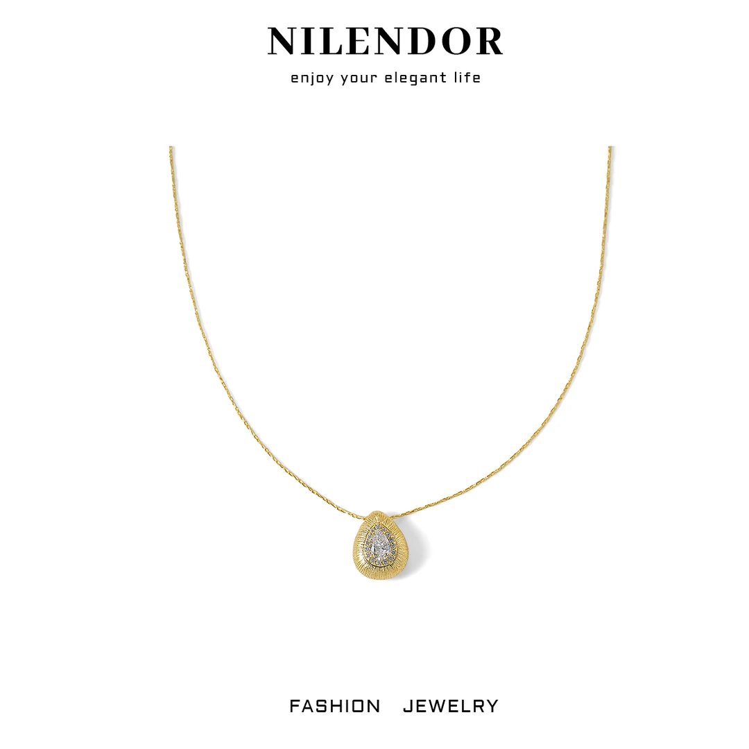 NILENDOR/昵兰XL-374轻奢气质水滴形拉丝工艺项链