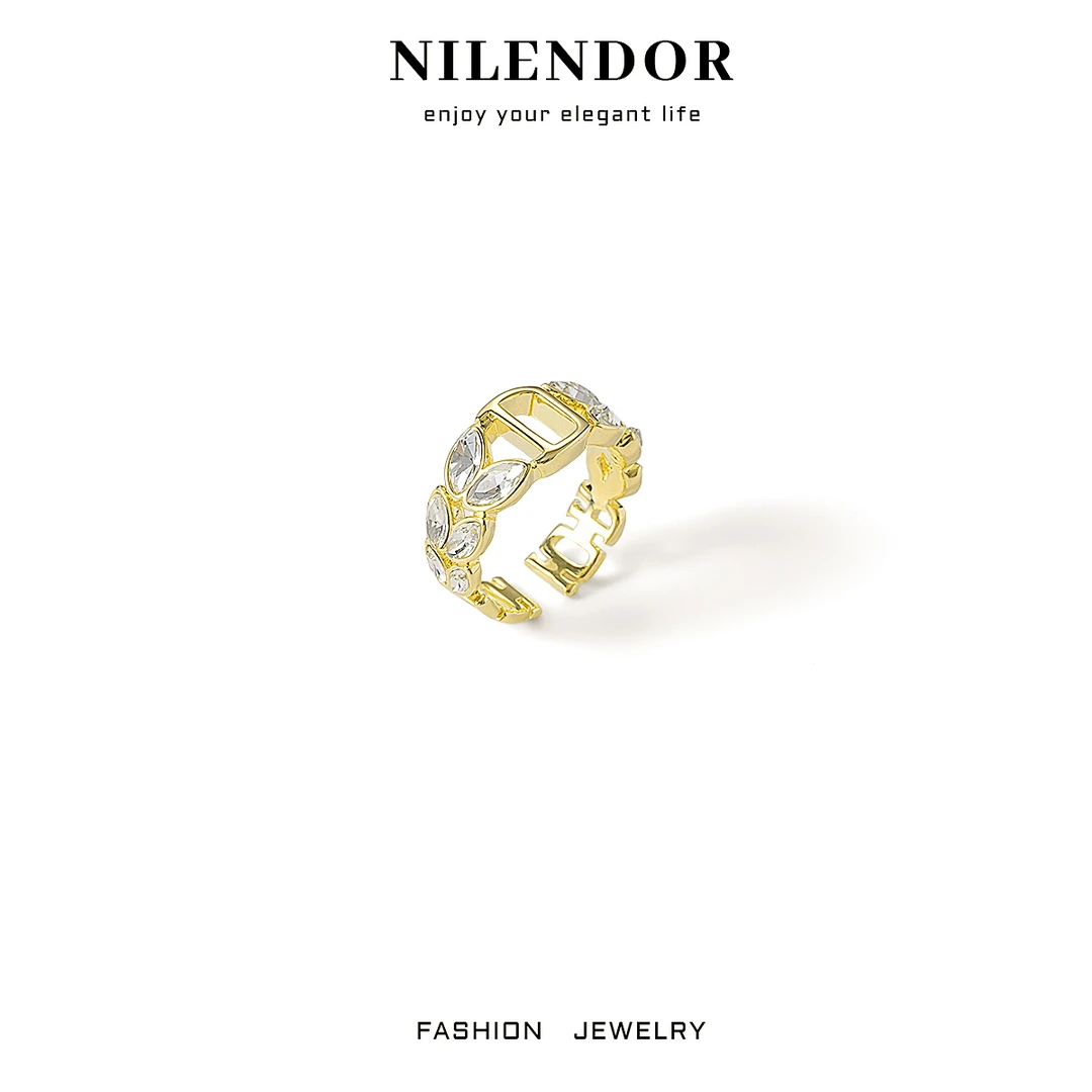 NILENDOR/昵兰D-57气质D字母麦穗开口戒指