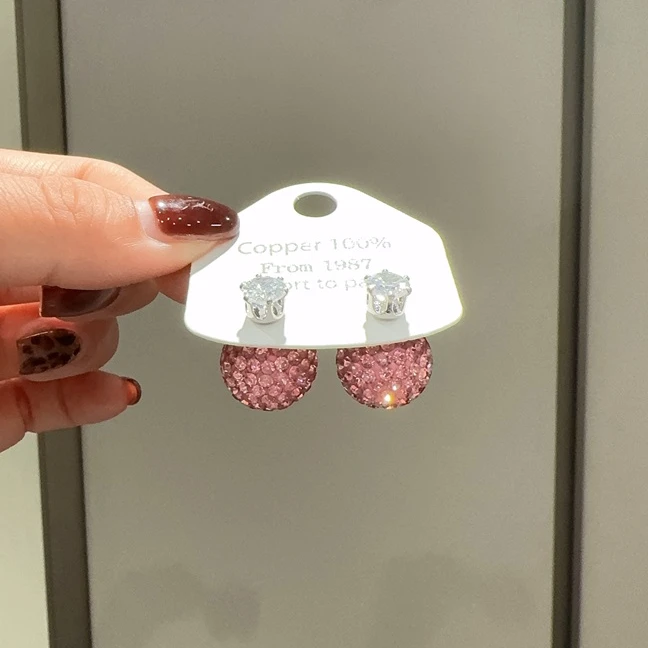 NILENDOR/昵兰 铜合金合成锆石耳饰 ES-568时尚满镶粉色两戴耳钉