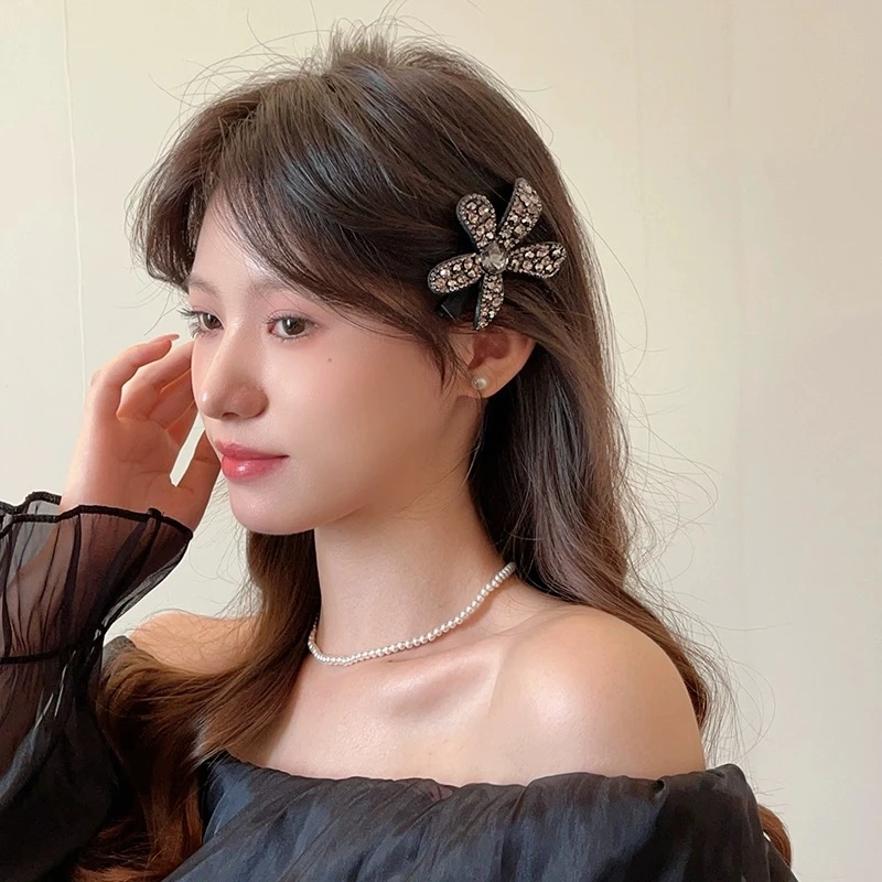 NILENDOR/昵兰FS-06韩版网红满钻花朵刘海侧边夹气质百搭边夹