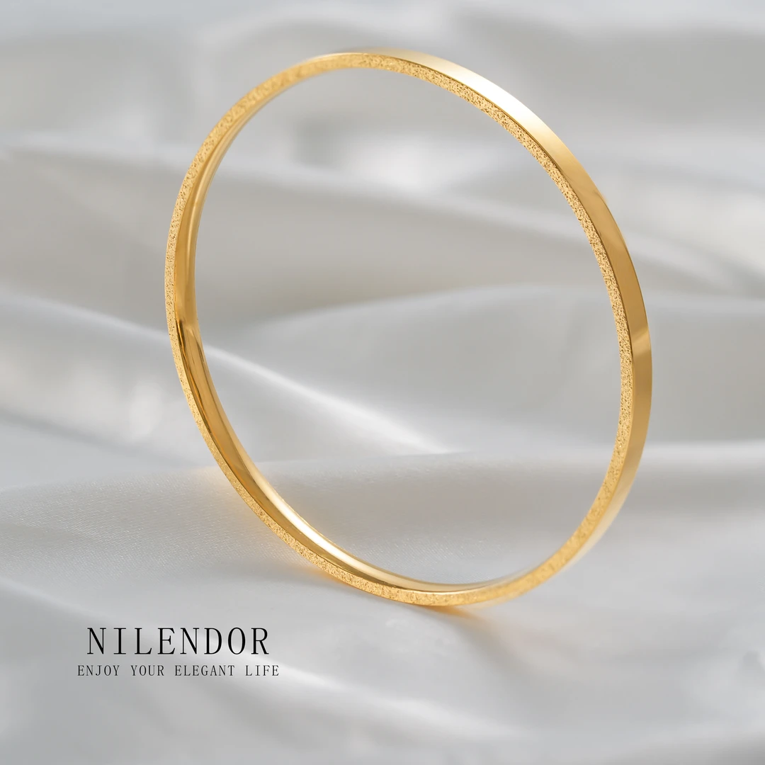 NILENDOR/昵兰 钛钢手镯 SZ-78简约时尚百搭素圈光面百搭金色手镯