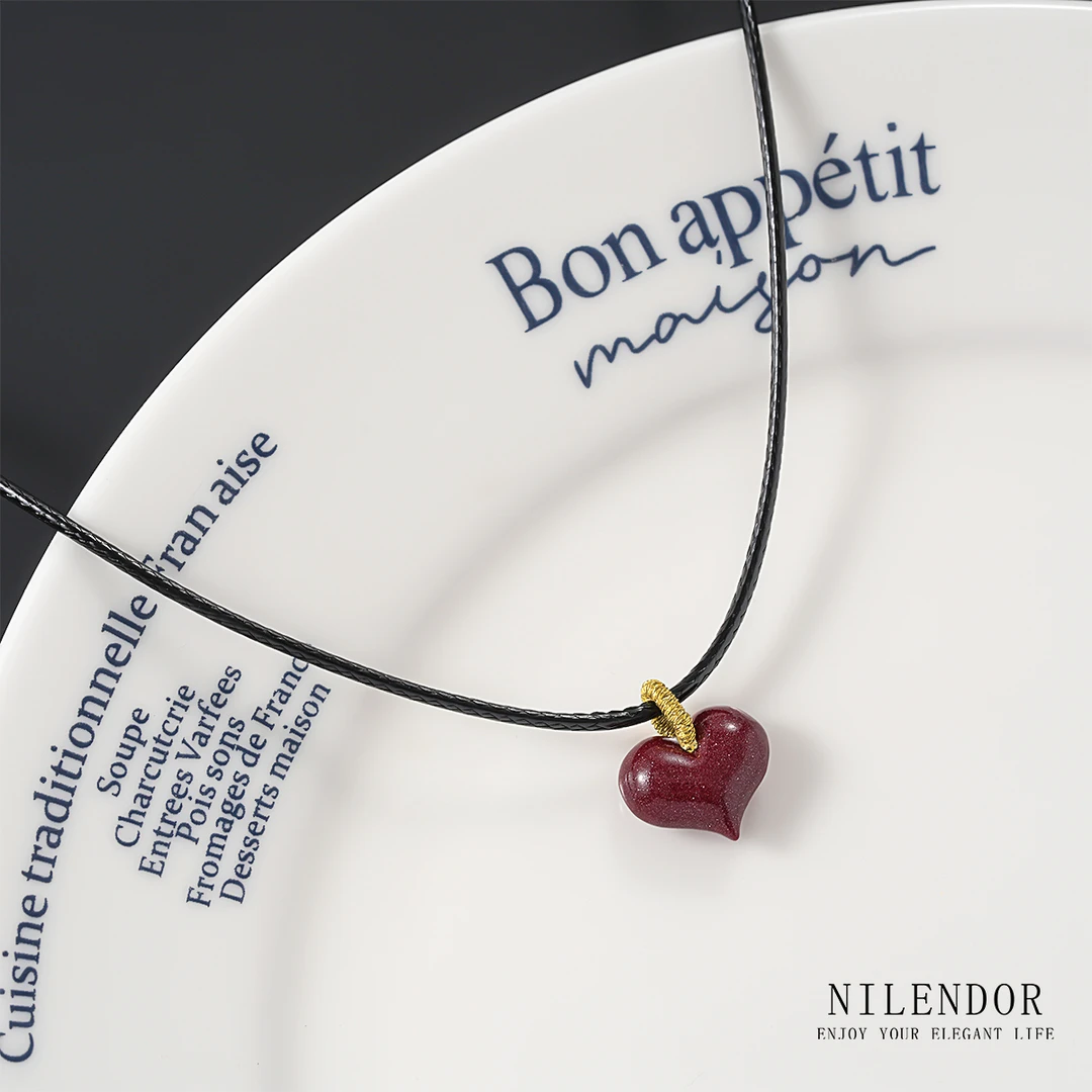 NILENDOR/昵兰 天然辰砂XL-279高含量朱砂心形小吊坠百搭项链