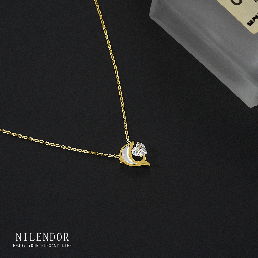 钛钢合成锆石项链 XL-286时尚气质海豚之恋锁骨链