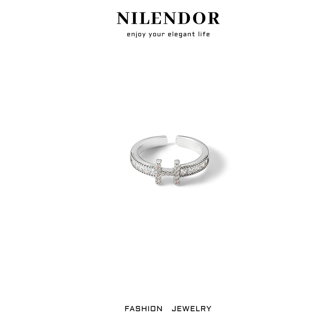 NILENDOR/昵兰 铜合金合成锆石戒指 D-75气质时尚H精致镶嵌戒指