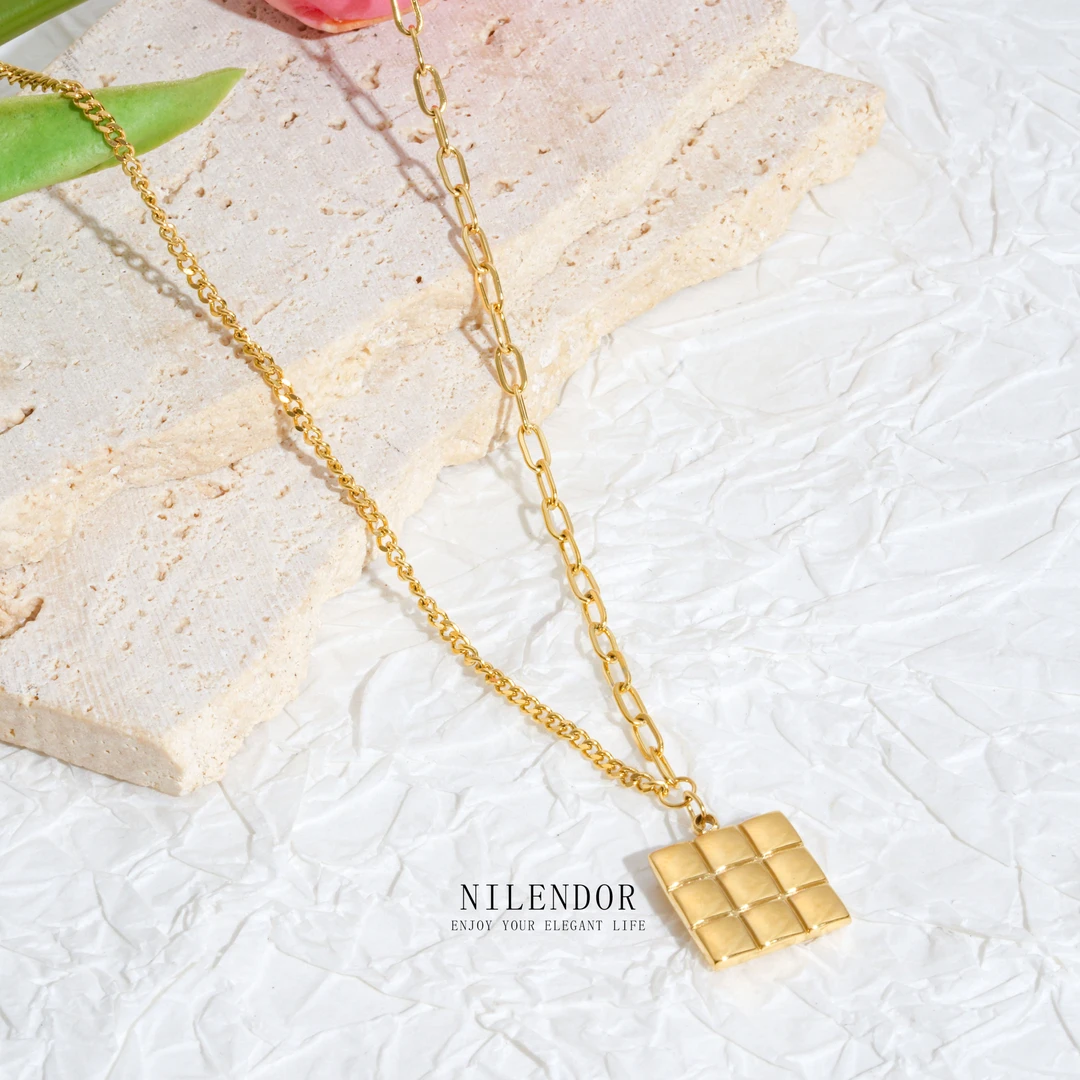 NILENDOR/昵兰 钛钢项链 XL-368简约百搭巧克力方块民族风项链