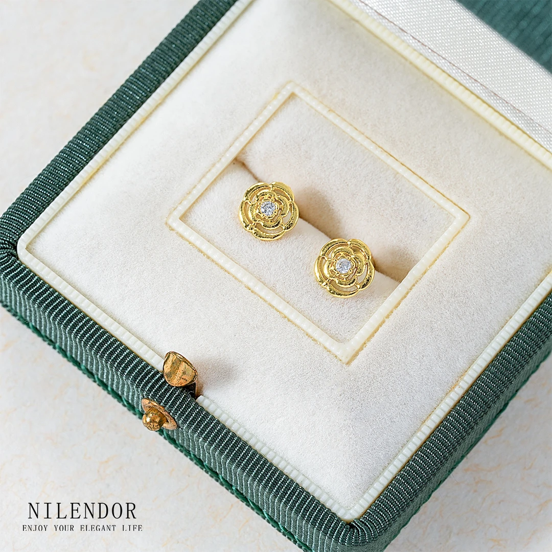 铜合金合成锆石耳饰 ES-06简约精致小巧山茶花耳钉