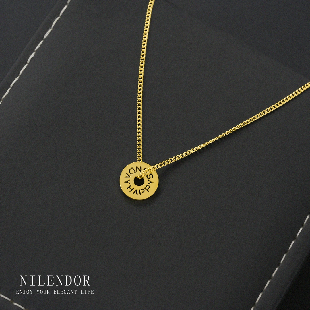 NILENDOR/昵兰 钛钢项链 XL-49简约通勤气质英文字母圆牌百搭项链