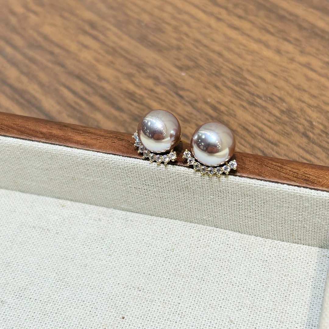 铜合金合成锆石耳饰 ES-178气质百搭香槟珠珠耳钉