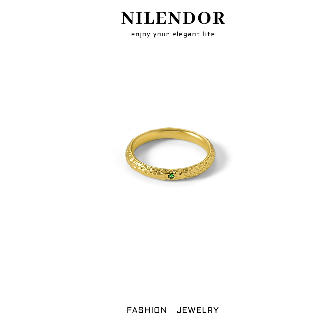 NILENDOR/昵兰 铜合金戒指 Z-02新中式古法锤纹镶嵌精美百搭戒指