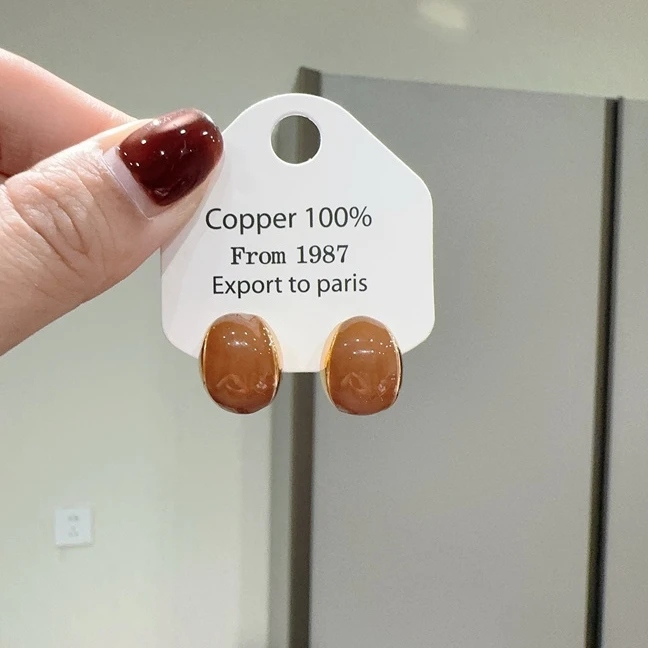 铜合金耳饰 ES-631时尚复古气质百搭港风咖色耳钉