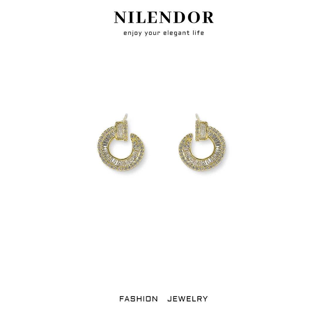 NILENDOR/昵兰 铜合金合成锆石耳饰 ES-235时尚气质满镶耳钉耳饰