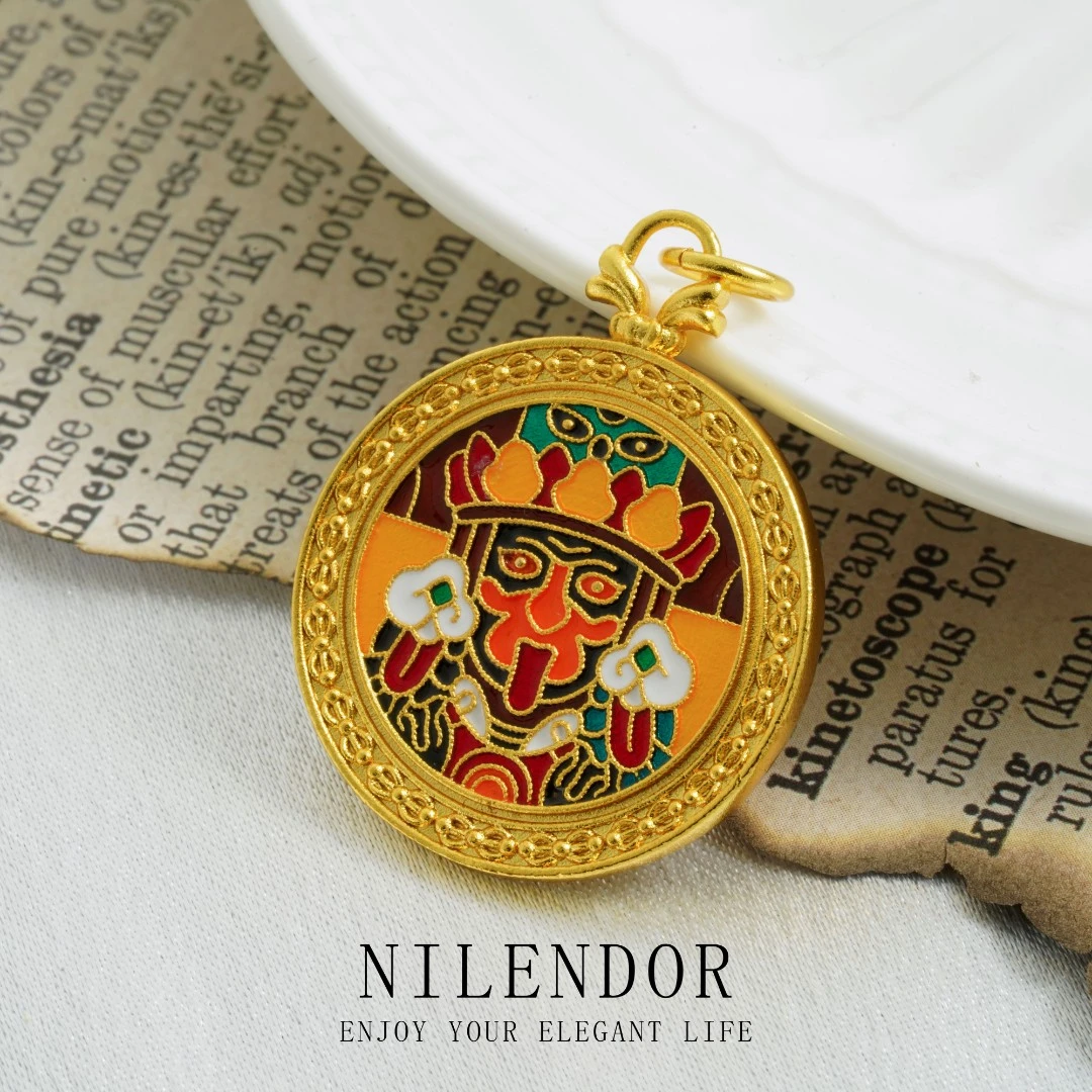 NILENDOR/昵兰XL-584时尚民族古法雕刻彩色双面吊坠