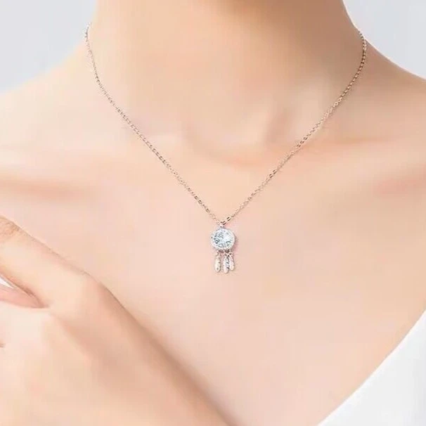 坠链均925银莫桑石 NILENDOR/昵兰XL-71简约轻奢捕梦网吊坠项链