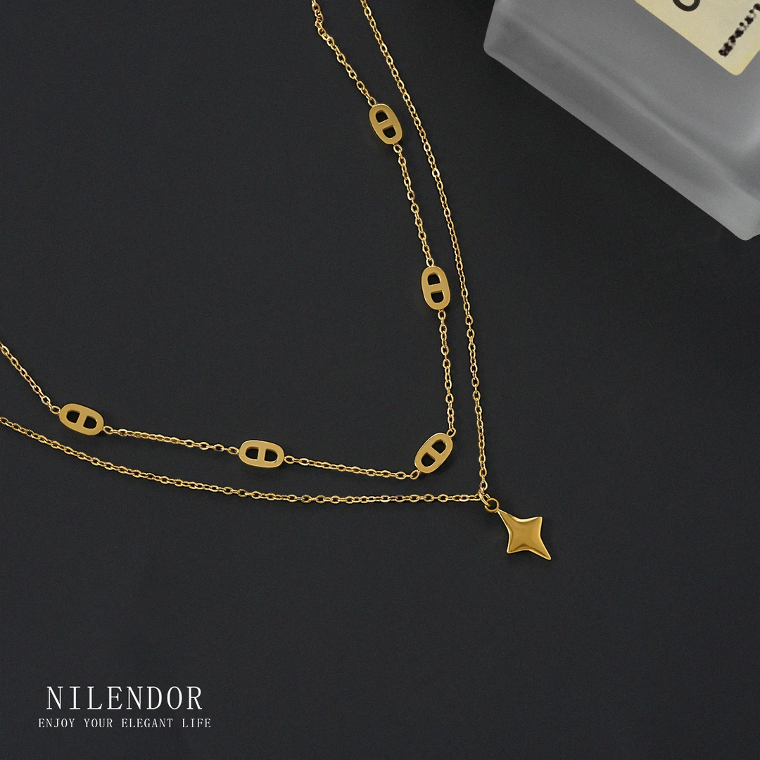 钛钢项链 XL-146时尚通勤精致猪鼻子双层百搭项链