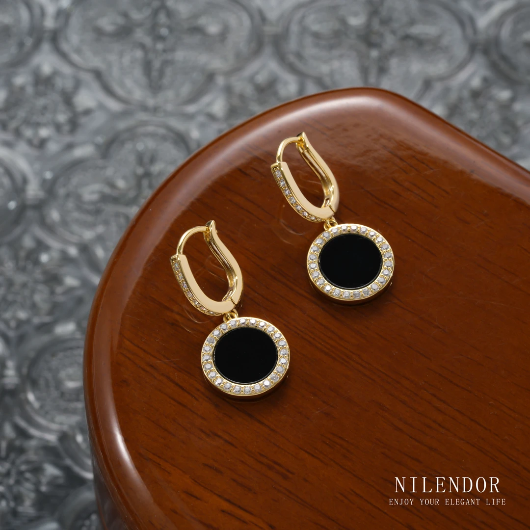 铜合金合成锆石耳饰 ES-82气质百搭黑色精致耳环