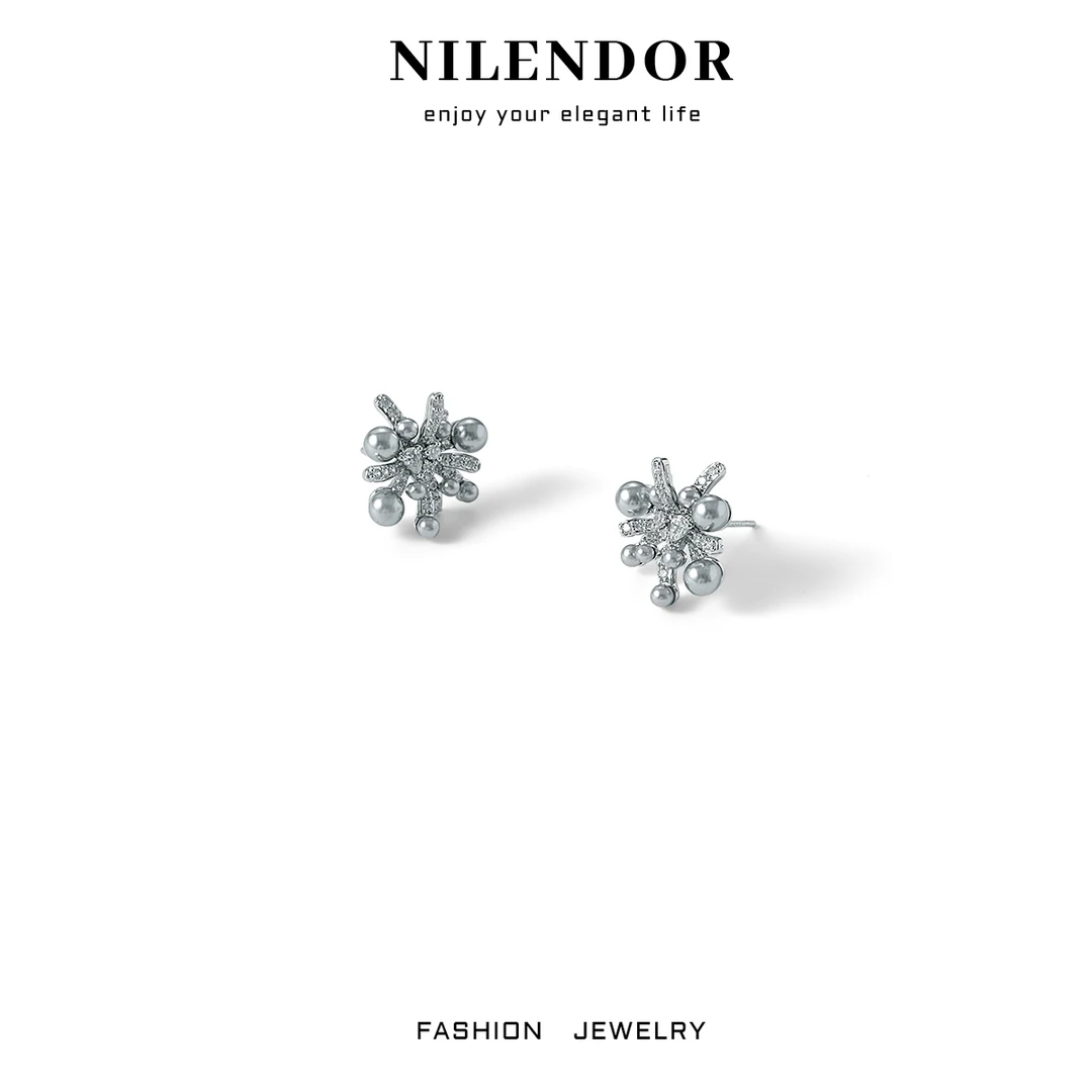 铜合金合成锆石耳饰 ES-209时尚满镶灰色烟花耳钉