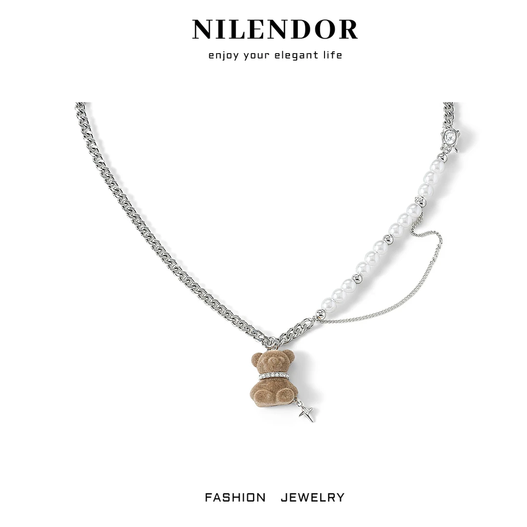 NILENDOR/昵兰 铜合金合成锆石项链 XL-436时尚可爱小熊珠珠项链