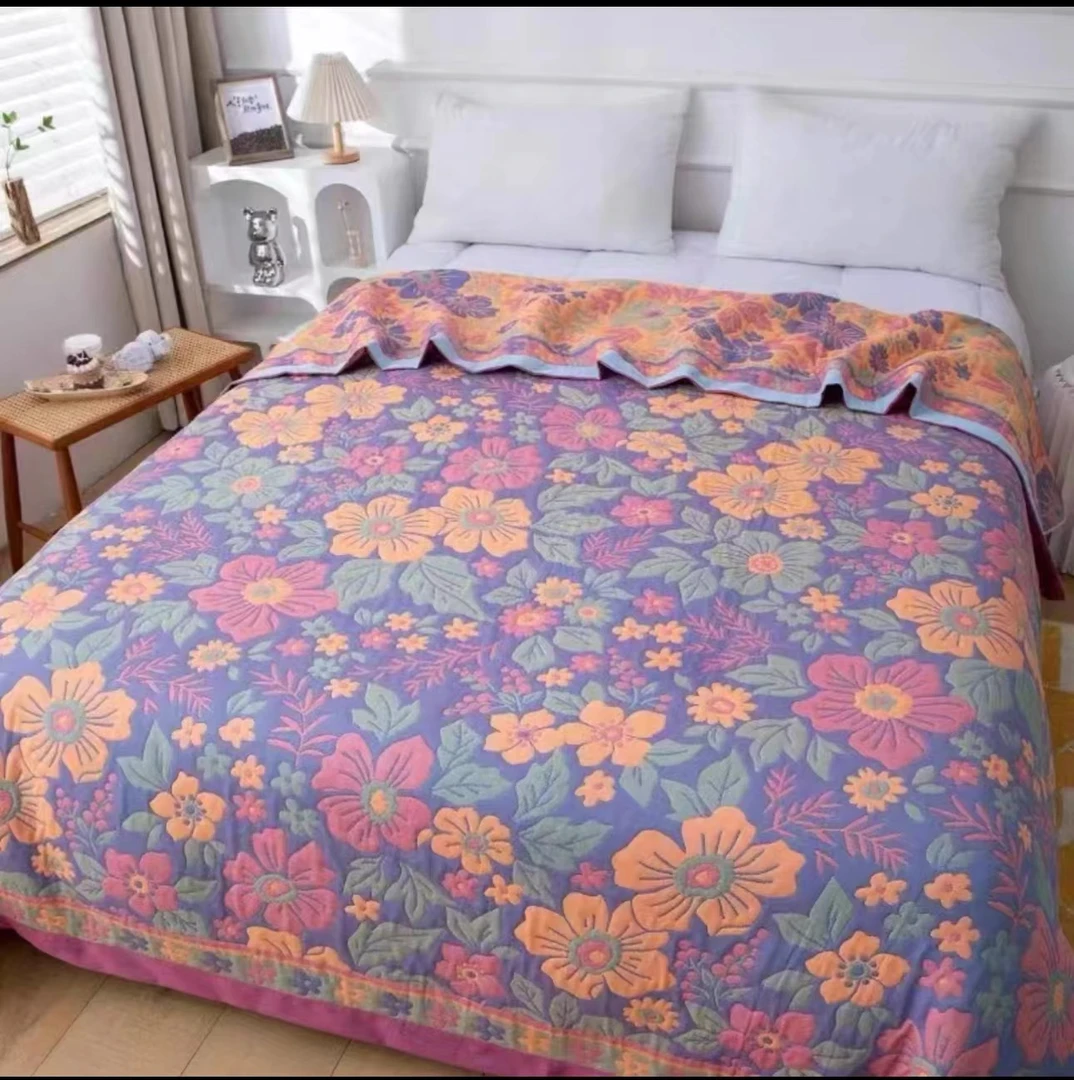 【繁花】200*230加大亲肤纱布毯多功能盖毯柔软加厚