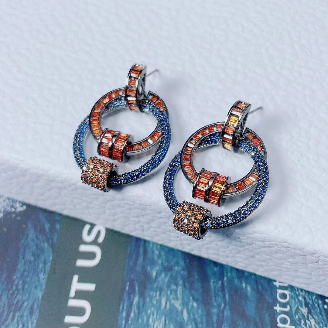 欧美手工轻奢时尚百搭复古编织小众彩色耳钉-5430