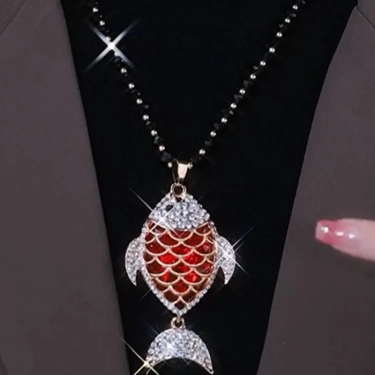 铜合金项链 气质轻奢时尚百搭秋冬红色长款小众坠链项链饰品2141