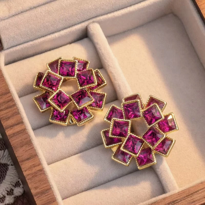 OLLBERNI/欧珀妮 铜合金耳饰 复古红色轻奢百搭耳钉紫色气质-5319