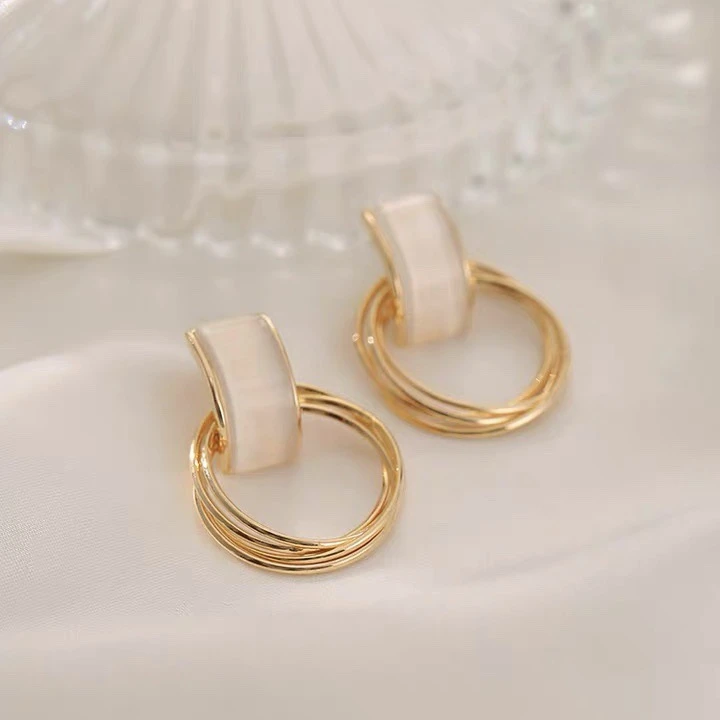 铜合金玻璃耳饰 铜合金玻璃ins金色百搭女士耳饰小众-5395