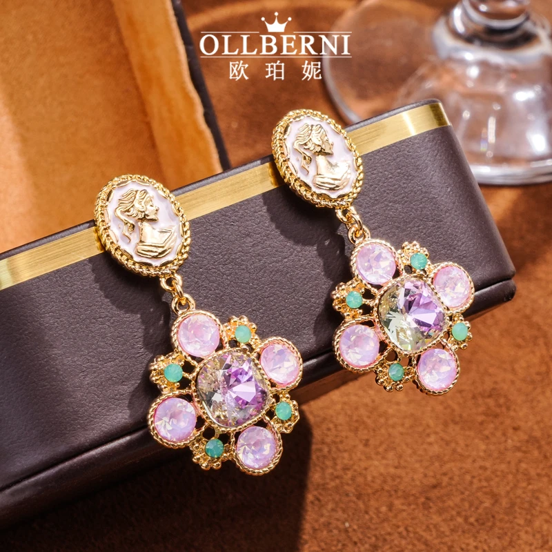 铜合金耳饰 时尚手工气质轻奢复古法式彩色欧美宫廷风耳环-5088