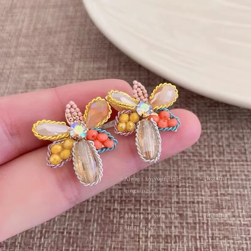 铜合金合成锆石耳饰 铜合金小众立方氧化锆时尚女士耳饰耳钉-5001